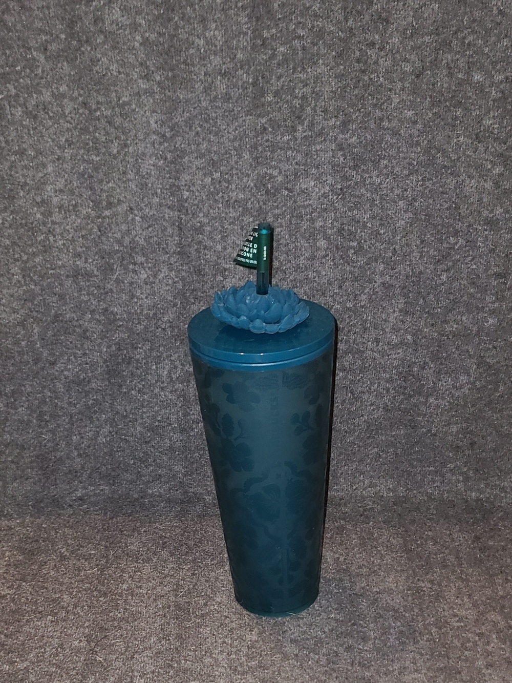 Starbucks Teal Floral Tumbler with Decorative Flower Lid